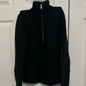 Vintage MODA INTL Black Knit Turtleneck Zip Collar Sweater Pullover Small Y2K